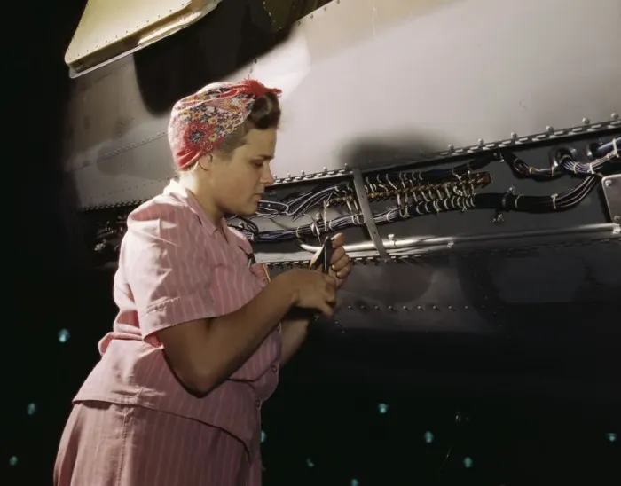 Framed Print : With careful Douglas training, women do... Douglas Aircraft Company, Long Beach, Calif. 1942. Creator: Alfred T Palmer Framed Print : With careful Douglas training, women do... Douglas Aircraft Company, Long Beach, Calif. 1942. Creator: Alfred T Palmer