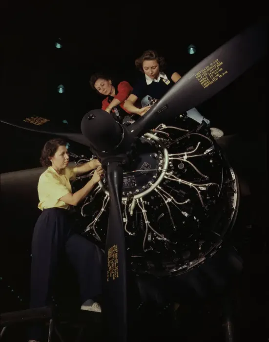 Framed Print : The careful hands of women are trained in... Douglas Aircraft Company, Long Beach, Calif. 1942. Creator: Alfred T Palmer Framed Print : The careful hands of women are trained in... Douglas Aircraft Company, Long Beach, Calif. 1942. Creator: Alfred T Palmer