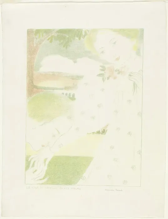 Framed Print : And It is the Caress of Their Hands, plate eight from Love, 1898, published 1899. Creator: Maurice Denis Framed Print : And It is the Caress of Their Hands, plate eight from Love, 1898, published 1899. Creator: Maurice Denis