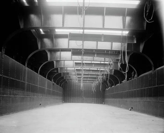 Framed Print : Cargo hold, looking forward, S.S. J.H. Sheadle, between 1906 and 1910. Creator: Unknown Framed Print : Cargo hold, looking forward, S.S. J.H. Sheadle, between 1906 and 1910. Creator: Unknown