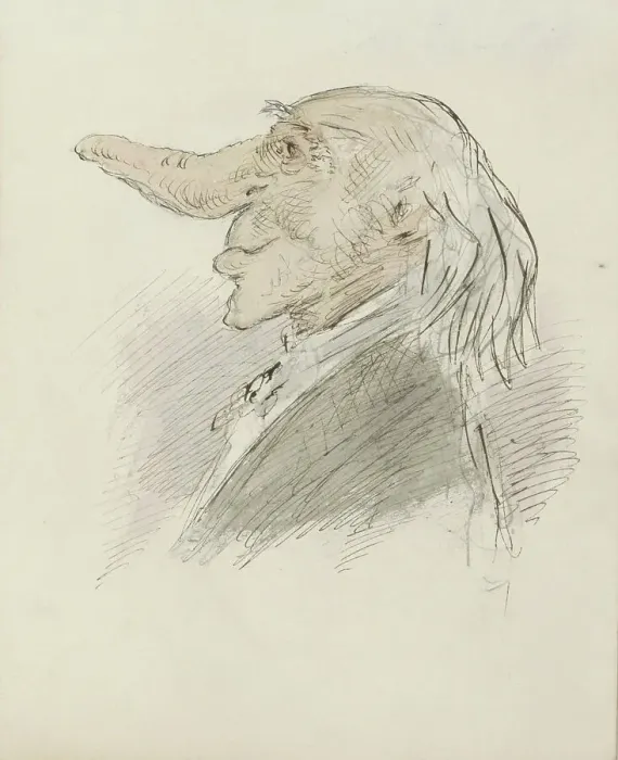 Framed Print : Caricatural head of an old man with a long nose, c.1854-c.1887. Creator: Alexander Ver Huell Framed Print : Caricatural head of an old man with a long nose, c.1854-c.1887. Creator: Alexander Ver Huell