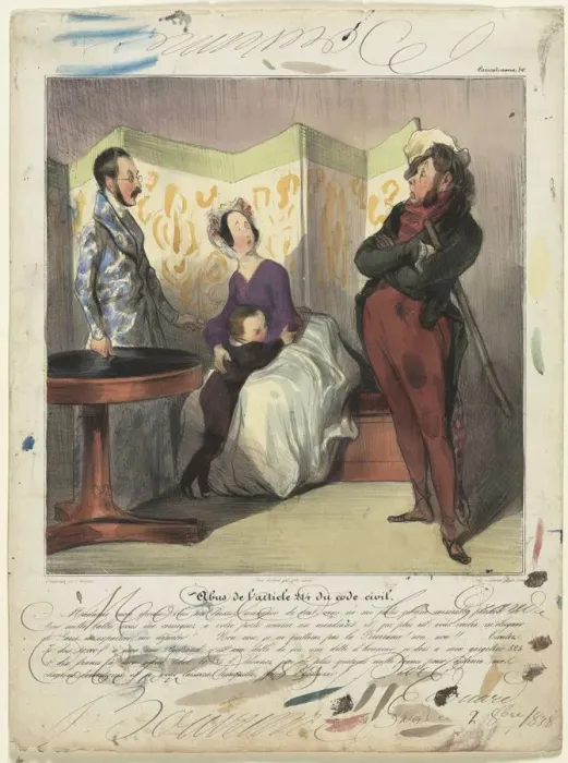 Framed Print : Caricaturana (plate 50): Breach of Civil Code Article 24, 1837. Creator: Honore Daumier Framed Print : Caricaturana (plate 50): Breach of Civil Code Article 24, 1837. Creator: Honore Daumier