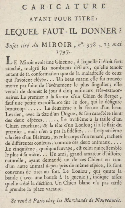 Framed Print : Caricature, Ayant Pour Titre: Lequel Faut-il Donner?, Sujet tiredu Miroir, no. 378, 13 Ma... 1797. Creator: Anon Framed Print : Caricature, Ayant Pour Titre: Lequel Faut-il Donner?, Sujet tiredu Miroir, no. 378, 13 Ma... 1797. Creator: Anon