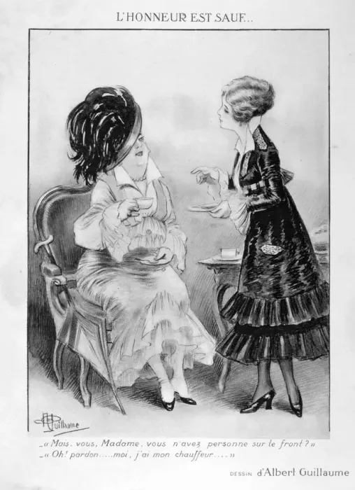 Framed Print : A caricature about two bourgeois French women, World War I, 1915. Artist: Albert Guillaume Framed Print : A caricature about two bourgeois French women, World War I, 1915. Artist: Albert Guillaume