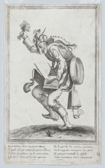 Framed Print : A caricature figure representing a poor itinerant artist loaded with various implem... ca. 1640-60. Creator: Anon Framed Print : A caricature figure representing a poor itinerant artist loaded with various implem... ca. 1640-60. Creator: Anon