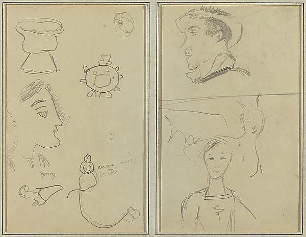 A Caricature and Five Forms; A Man in Profile, a Winged Creature and a Boy [verso], 1884-1888. Creator: Paul Gauguin