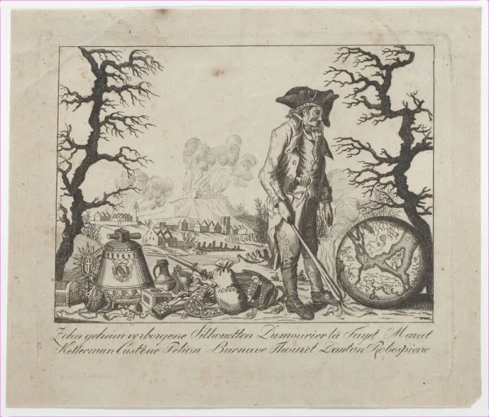 Framed Print : Caricature and hidden silhouette representations of Lafayette and others, 18th cen... 18th century. Creator: Anon Framed Print : Caricature and hidden silhouette representations of Lafayette and others, 18th cen... 18th century. Creator: Anon
