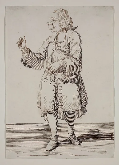 Framed Print : A Caricature of a Man Holding His Hat Under His Left Arm, between 1674 and 1755. Creator: Pier Leone Ghezzi