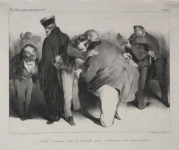 Caricature, plate 439: We are all honest men, so let us embrace and be done with it, 1834