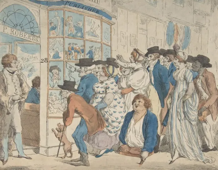 Framed Print : Caricature Shop of Piercy Roberts, 28 Middle Row, Holborn, 1801. Creator: Piercy Roberts Framed Print : Caricature Shop of Piercy Roberts, 28 Middle Row, Holborn, 1801. Creator: Piercy Roberts