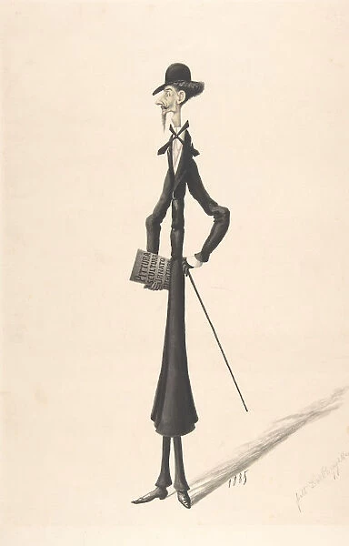 Caricature of a Tall Thin Man Carrying a Book, 1885. Creator: Anon