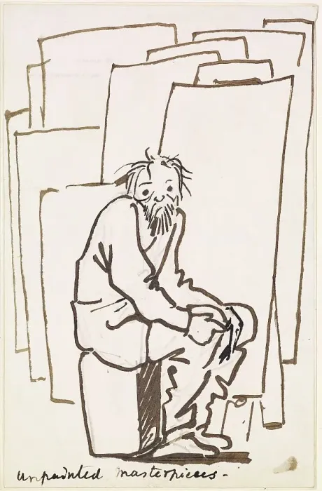 Framed Print : Caricature - Unpainted Masterpieces, Self-Portrait, 1891-95. Creator: Sir Edward Coley Burne-Jones