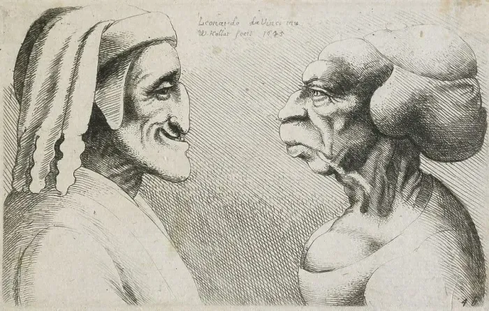 Framed Print : Caricatures and deformities after Leonardo. Two distorted heads, 1645. Creator: Wenceslaus Hollar Framed Print : Caricatures and deformities after Leonardo. Two distorted heads, 1645. Creator: Wenceslaus Hollar