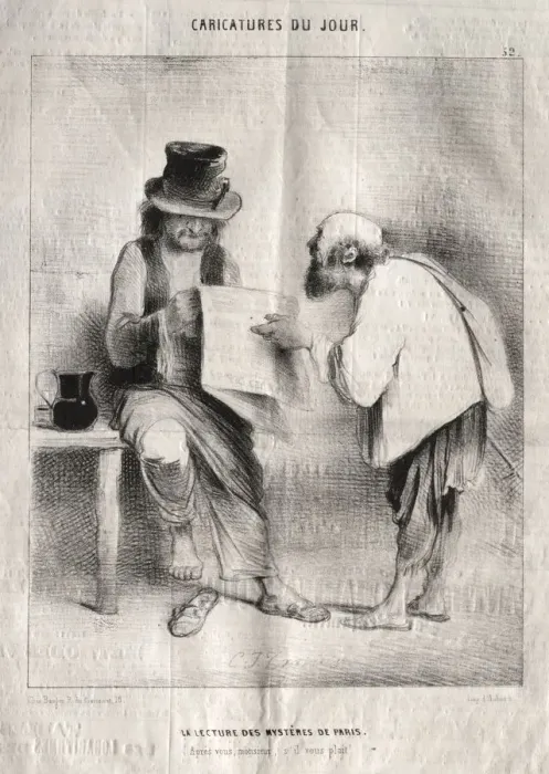 Framed Print : Caricatures du jour: La Lecture des mysteres de Paris