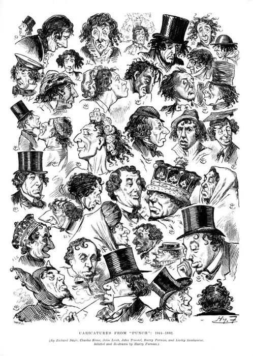 Framed Print : Caricatures from Punch, 1844-1882. Artist: Swain