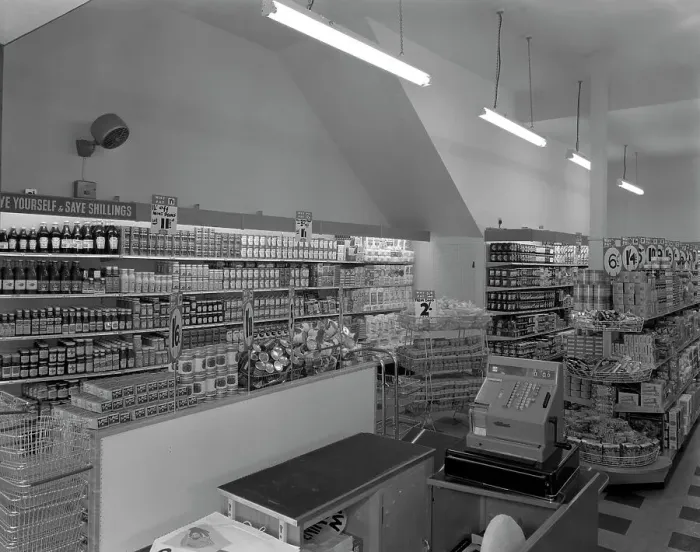 Framed Print : Carlines Self Service Store in Mexborough, South Yorkshire, 1960. Artist: Michael Walters Framed Print : Carlines Self Service Store in Mexborough, South Yorkshire, 1960. Artist: Michael Walters