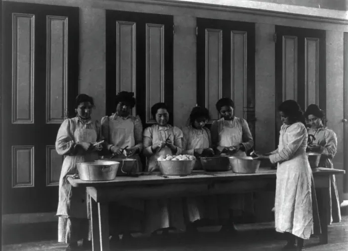 Framed Print : Carlisle Indian School, Carlisle, Pa. Cooking class, 1901. Creator: Frances Benjamin Johnston Framed Print : Carlisle Indian School, Carlisle, Pa. Cooking class, 1901. Creator: Frances Benjamin Johnston