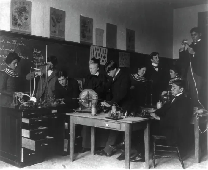 Framed Print : Carlisle Indian School, Carlisle, Pa. Experiments in physics class, 1901. Creator: Frances Benjamin Johnston Framed Print : Carlisle Indian School, Carlisle, Pa. Experiments in physics class, 1901. Creator: Frances Benjamin Johnston