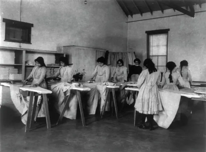 Framed Print : Carlisle Indian School, Carlisle, Pa. Ironing class, 1901. Creator: Frances Benjamin Johnston Framed Print : Carlisle Indian School, Carlisle, Pa. Ironing class, 1901. Creator: Frances Benjamin Johnston