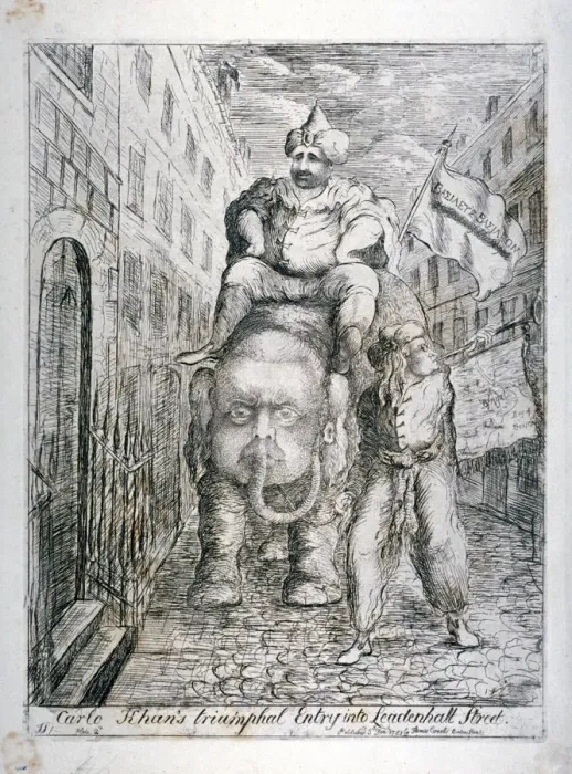 Framed Print : Carlo Khans triumphal entry into Leadenhall Street, 1783. Artist: James Sayers Framed Print : Carlo Khans triumphal entry into Leadenhall Street, 1783. Artist: James Sayers