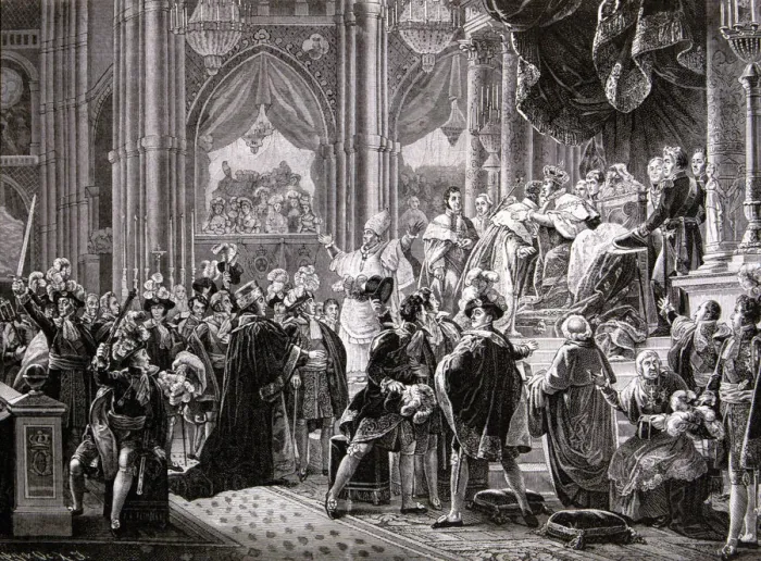 Framed Print : Carlos X (1757-1836), King of France, consecration ceremony in 1825, engraving of Framed Print : Carlos X (1757-1836), King of France, consecration ceremony in 1825, engraving of