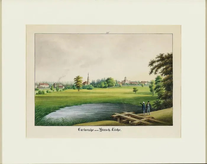 Framed Print : Carlsruhe Castle seen from the Hirsch pond, 19th century. Creator: Anonymous Framed Print : Carlsruhe Castle seen from the Hirsch pond, 19th century. Creator: Anonymous
