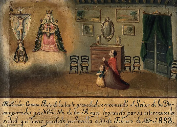 Framed Print : Carmen Pinto praying to the Virgin and Christ, Seville 1883, 1883. Creator: Unknown Framed Print : Carmen Pinto praying to the Virgin and Christ, Seville 1883, 1883. Creator: Unknown