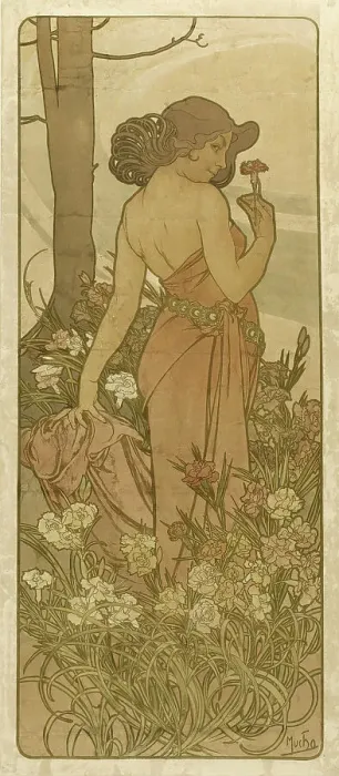 Framed Print : The carnation (From the Series Flowers), 1898. Creator: Mucha, Alfons Marie (1860-1939)