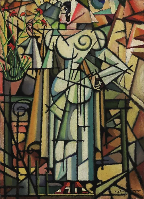 Framed Print : The Carnation Girl, 1913. Creator: Souza-Cardoso, Amadeo de (1887-1918) Framed Print : The Carnation Girl, 1913. Creator: Souza-Cardoso, Amadeo de (1887-1918)