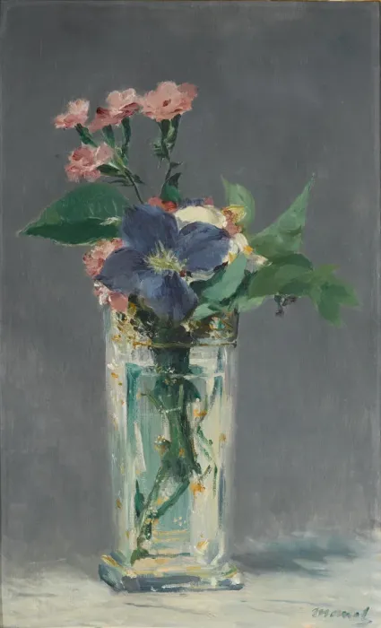 Framed Print : Carnations and clematis in a crystal vase, c. 1882 Framed Print : Carnations and clematis in a crystal vase, c. 1882