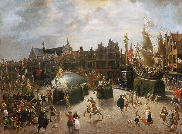 Carnival floats on the Meir in Antwerp, 1670. Creator: Bie, Erasmus de (1629-1675)