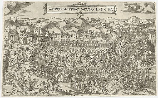 Carnival games held on the Mount Testaccio in Rome, 1558. Creator: Monogrammist ITF