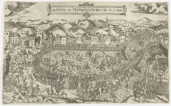 Framed Print : Carnival games held on the Mount Testaccio in Rome, 1558. Creator: Monogrammist ITF Framed Print : Carnival games held on the Mount Testaccio in Rome, 1558. Creator: Monogrammist ITF