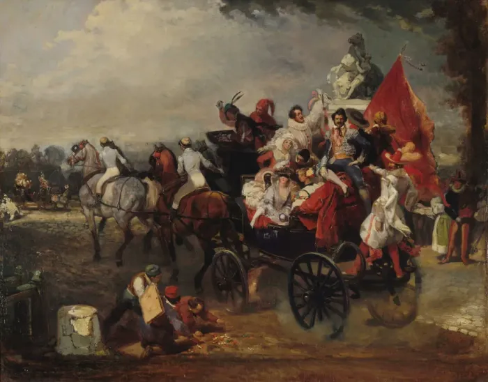 Framed Print : Carnival scene, Place de la Concorde, 1834. Creator: Lami, Eugene Louis (1800-1890) Framed Print : Carnival scene, Place de la Concorde, 1834. Creator: Lami, Eugene Louis (1800-1890)