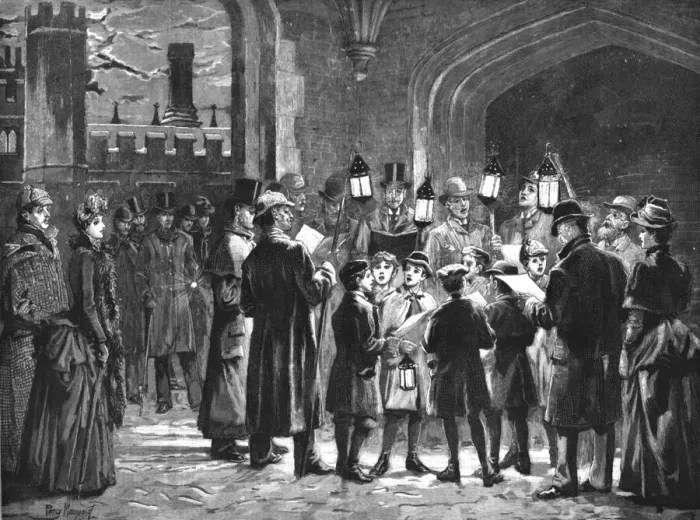 Framed Print : Carol Singing on Christmas Eve at Hampton Court Palace, 1888. Creator: Unknown Framed Print : Carol Singing on Christmas Eve at Hampton Court Palace, 1888. Creator: Unknown