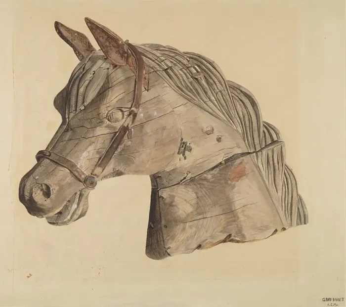 Framed Print : Carousel Horse's Head, c. 1939. Creator: Gerard Barnett Framed Print : Carousel Horse's Head, c. 1939. Creator: Gerard Barnett