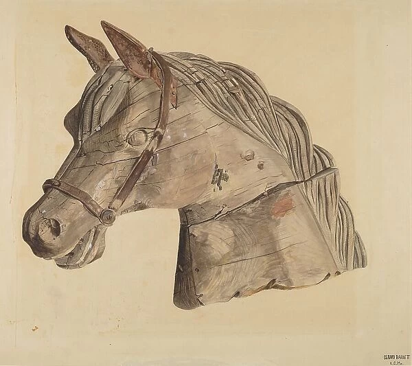 Carousel Horse's Head, c. 1939. Creator: Gerard Barnett
