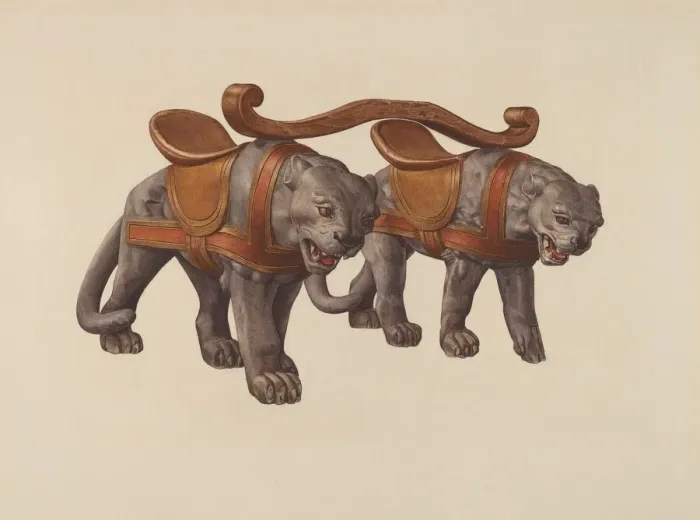 Framed Print : Carousel Panthers, c. 1938. Creator: Dorothy Handy Framed Print : Carousel Panthers, c. 1938. Creator: Dorothy Handy