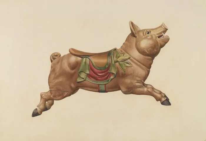 Framed Print : Carousel Pig, c. 1939. Creator: Henry Tomaszewski Framed Print : Carousel Pig, c. 1939. Creator: Henry Tomaszewski