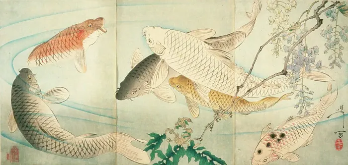 Framed Print : Carp with Wisteria, c1889. Creator: Tsukioka Yoshitoshi Framed Print : Carp with Wisteria, c1889. Creator: Tsukioka Yoshitoshi