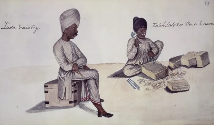 Framed Print : Carpenter and stone-mason, 1856. Creator: Cutch Bhuj Framed Print : Carpenter and stone-mason, 1856. Creator: Cutch Bhuj