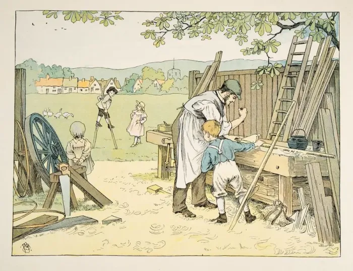 Framed Print : The Carpenter, from Four and Twenty Toilers, pub. 1900 (colour lithograph) Framed Print : The Carpenter, from Four and Twenty Toilers, pub. 1900 (colour lithograph)