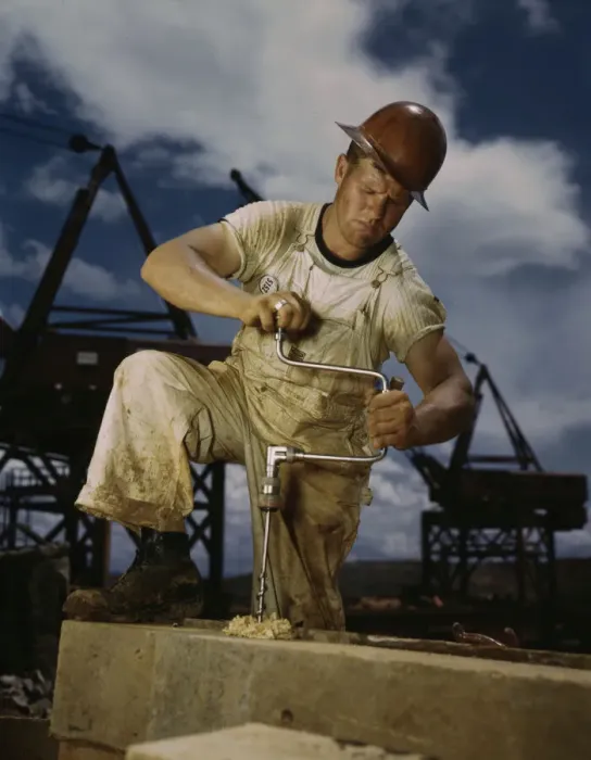 Framed Print : Carpenter at work on Douglas Dam, Tennessee (TVA), 1942. Creator: Alfred T Palmer Framed Print : Carpenter at work on Douglas Dam, Tennessee (TVA), 1942. Creator: Alfred T Palmer