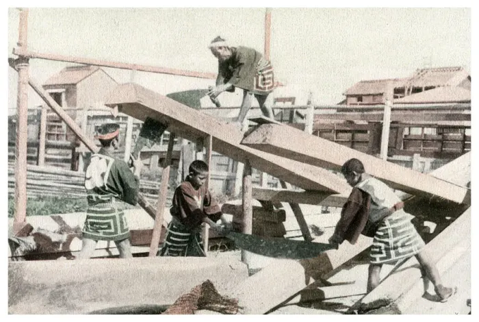 Framed Print : Carpenters at work, Japan, 1904 Framed Print : Carpenters at work, Japan, 1904