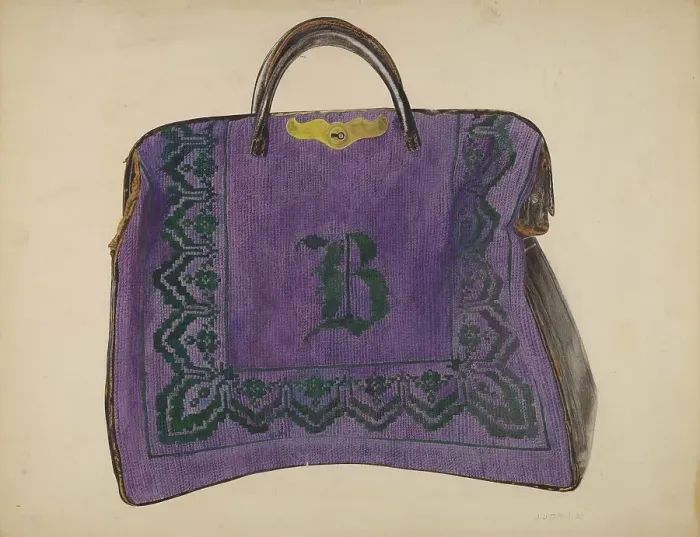 Framed Print : Carpet Bag, 1938. Creator: J. J. Neill Framed Print : Carpet Bag, 1938. Creator: J. J. Neill