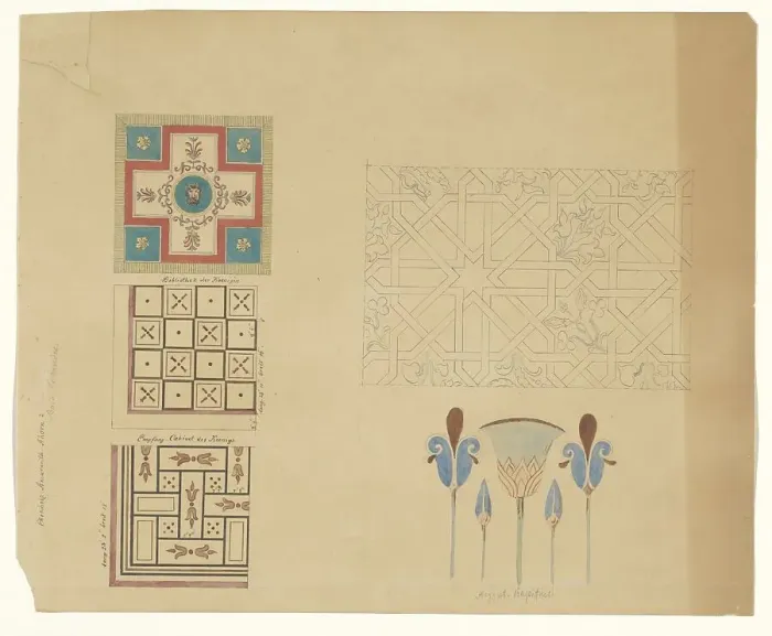 Framed Print : Carpet (?), Floors and Egyptian motifs, c.1835-c.1860. Creator: Workshop of Franz Jakob Kreuter Framed Print : Carpet (?), Floors and Egyptian motifs, c.1835-c.1860. Creator: Workshop of Franz Jakob Kreuter