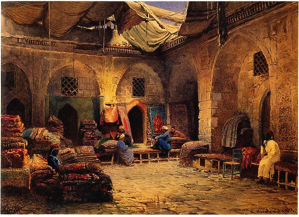 The Carpet Shop in Cairo, 1875. Artist: Makovsky, Konstantin Yegorovich (1839-1915)