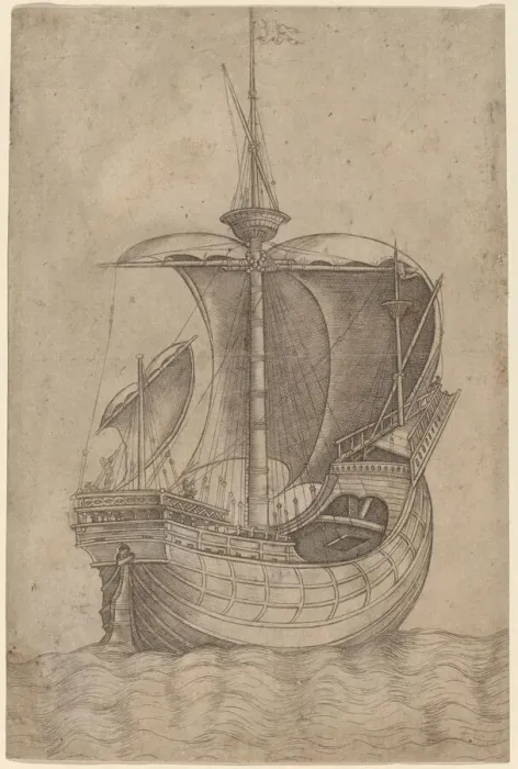 Framed Print : Carrack, Heading to the Right, c. 1480 / 1500. Creator: Unknown Framed Print : Carrack, Heading to the Right, c. 1480 / 1500. Creator: Unknown