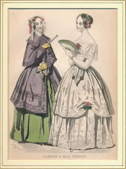 Framed Print : Carriage & Ball Dresses, c19th century. Creator: Unknown Framed Print : Carriage & Ball Dresses, c19th century. Creator: Unknown