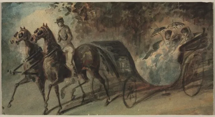 Framed Print : Carriage in the Bois de Boulogne, 1800s. Creator: Constantin Guys (French, 1805-1892) Framed Print : Carriage in the Bois de Boulogne, 1800s. Creator: Constantin Guys (French, 1805-1892)